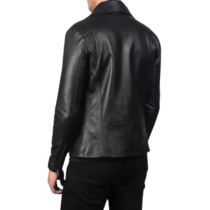 Noah Sheepskin Black Leather Motorcycle Jacket - Image 2